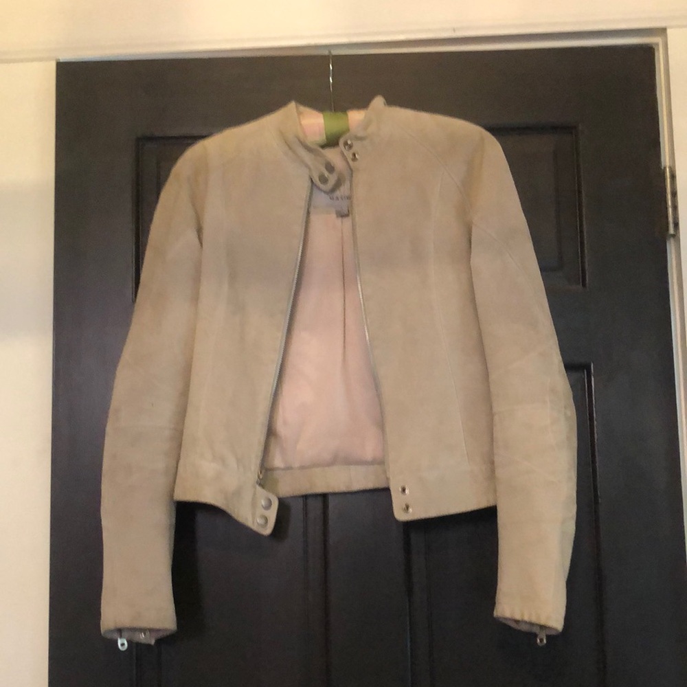 Dove grey suede moto jacket